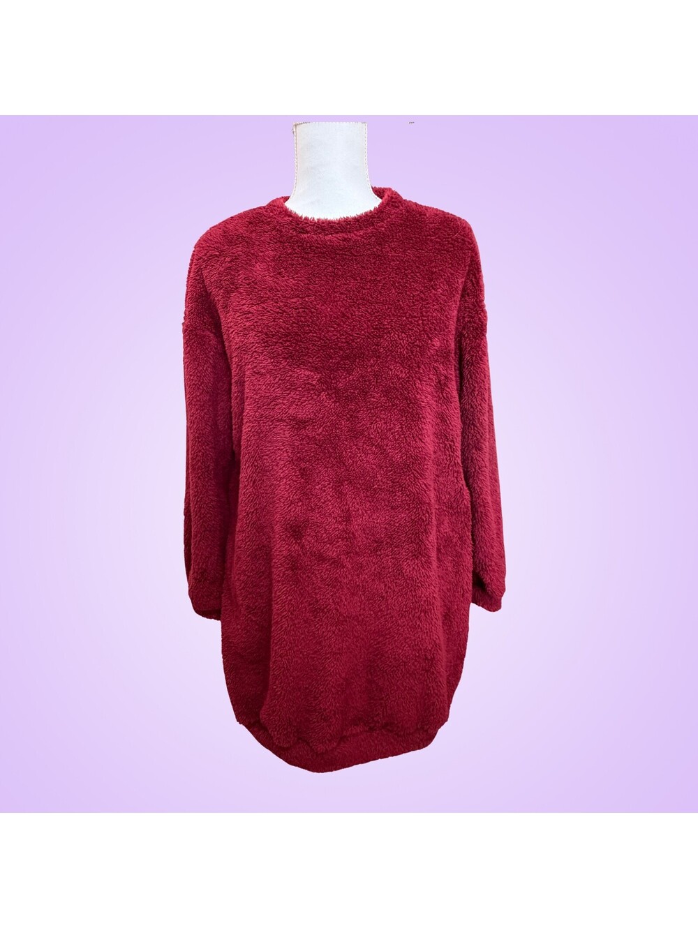 SHEIN Womens Medium Burgundy Fuzzy Plush Tunic Sweater Mini Dress NWOT